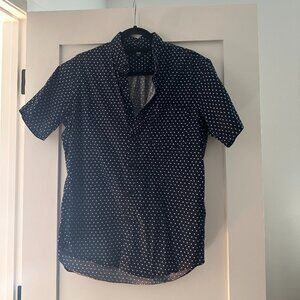 Uniqlo Shirt Men's Navy Polka Dot Cotton Button Up Size M